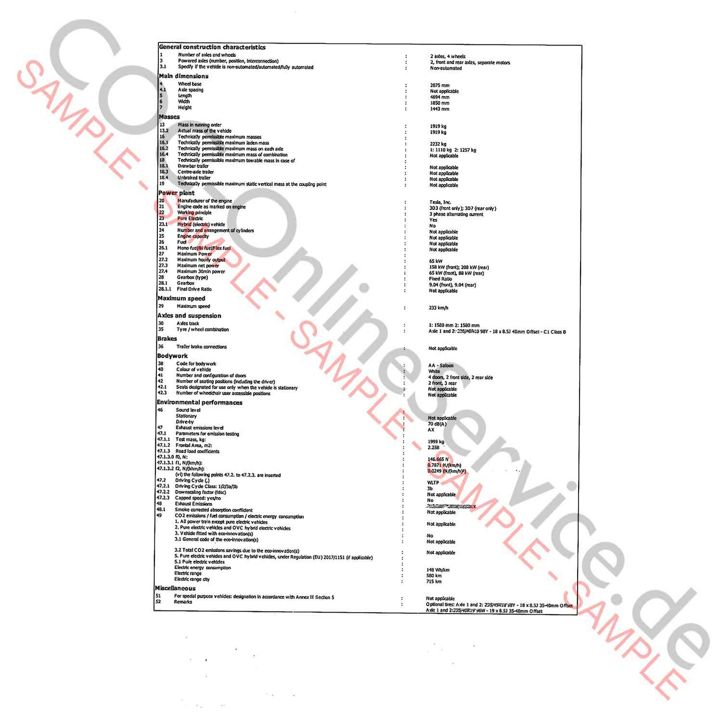 Ordina facilmente i documenti COC per Tesla (Certificate of Conformity). PDF gratuito via e-mail, pagamento sicuro e garanzia di rimborso. Prezzo 249,00 €. Ideale per la registrazione del veicolo e il controllo tecnico.